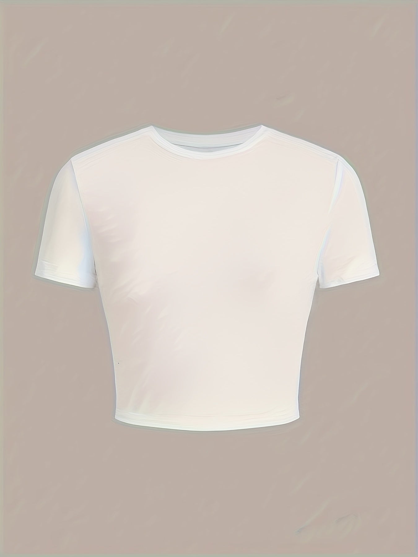 Women's Sexy Slim Fit Cropped Short Sleeve T-Shirt - Solid Color Round Neck Casual Top for Spring/Summer, Versatile Layering Essential, Ladies Tops And Blouses for Summer, Warm Weather Outfit, Minimalist Style, Smooth Texture